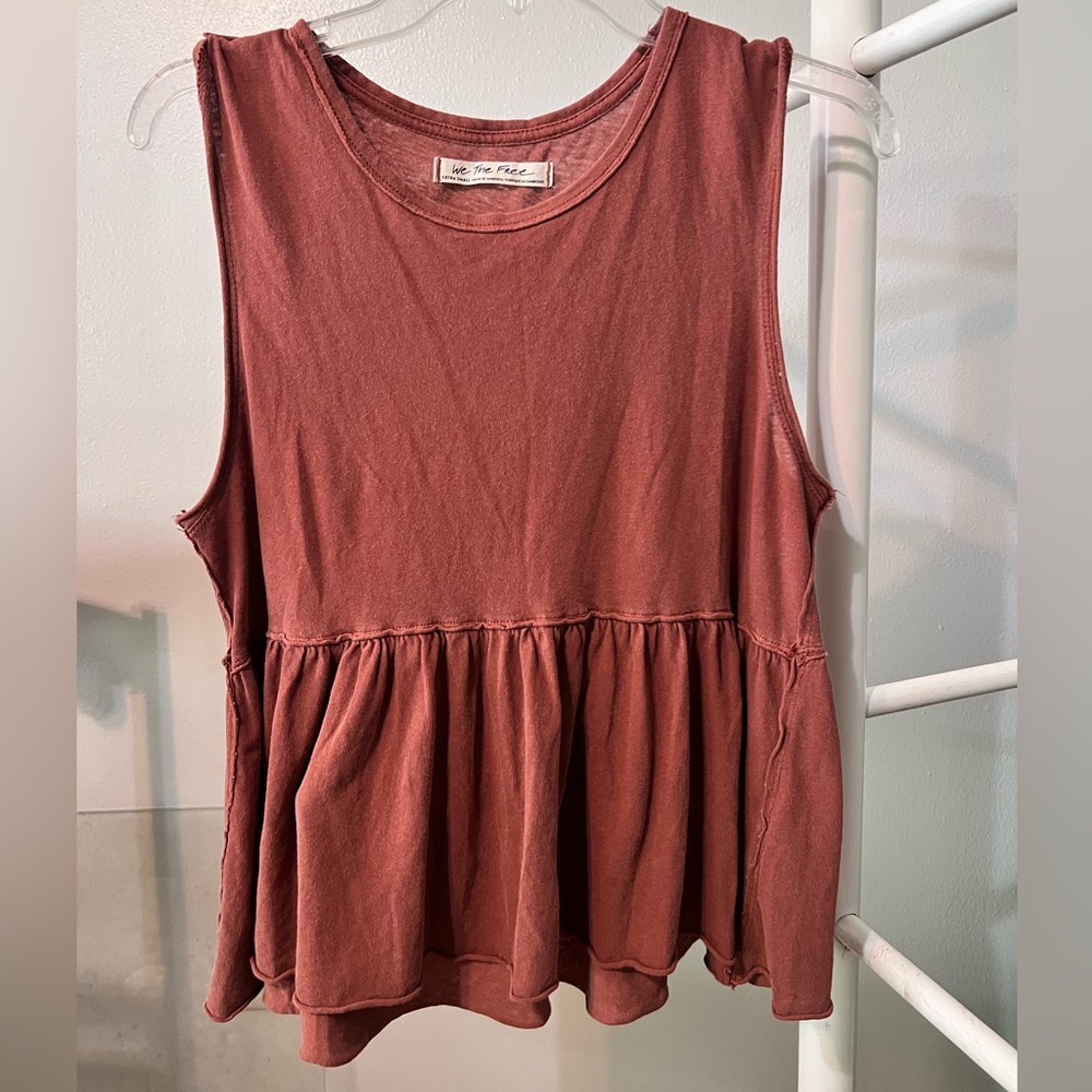 We The Free People Rust 100% Cotton Ruffle Hem Sleeveless Top XS